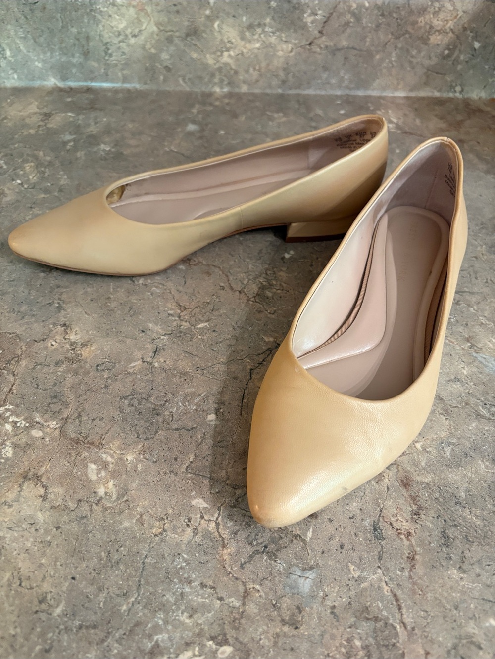 Preston & York Nude Pointed-Toe Low Block Heel Flats